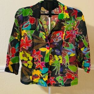 Vibrant Floral  3/4 sleeve Sheer Jacket